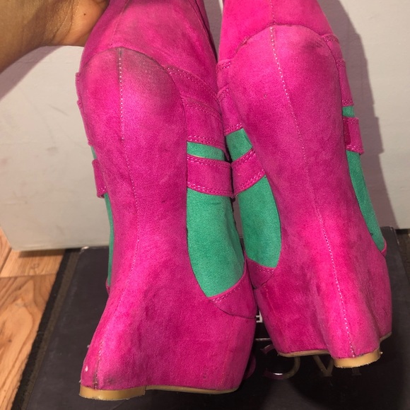 Rose pink suede sneaker heels - Picture 4 of 8